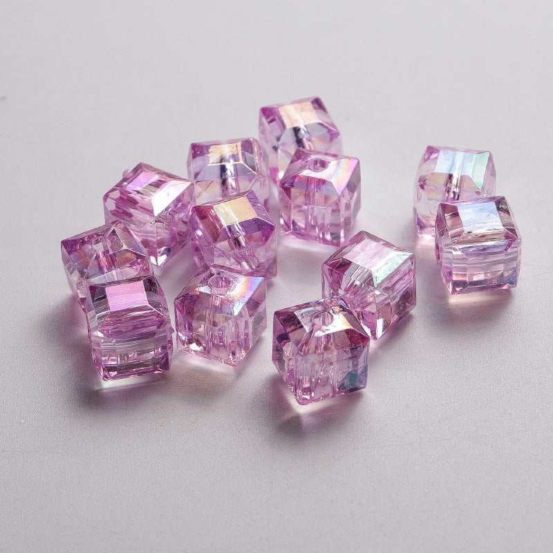 Wholesale 50pcs 8mm multi-faceted acrylic high-transparency square beads colorful three-dimensional loose beads