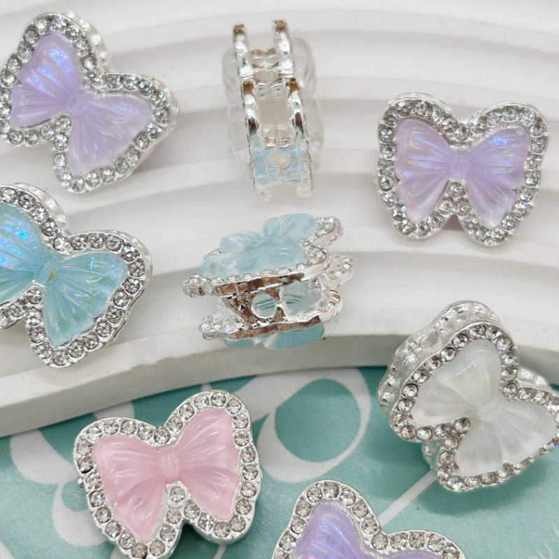 Wholesale 30pcs Double sided full diamond colored bow beads