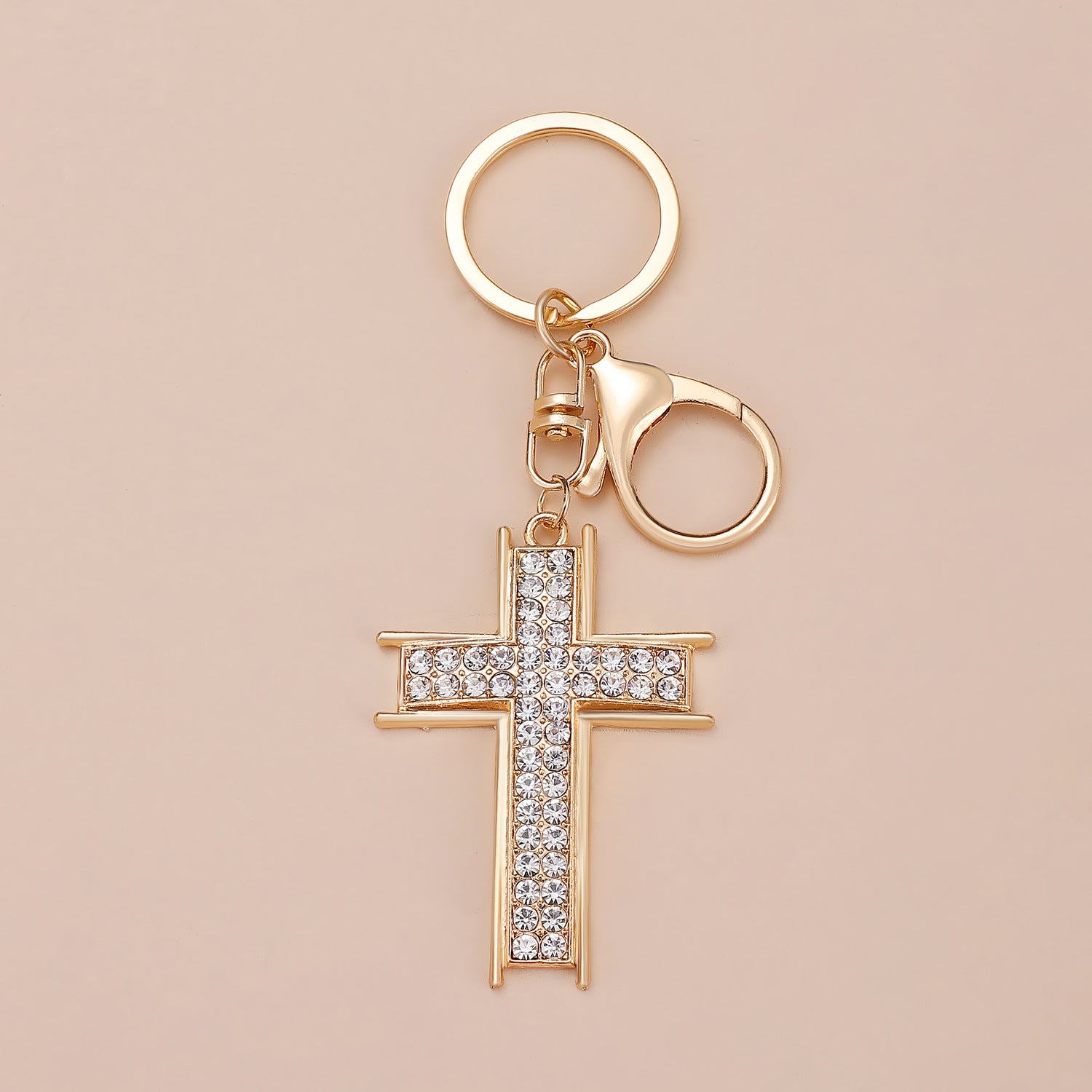 Wholesale Gold-plated rhinestone cross keychain