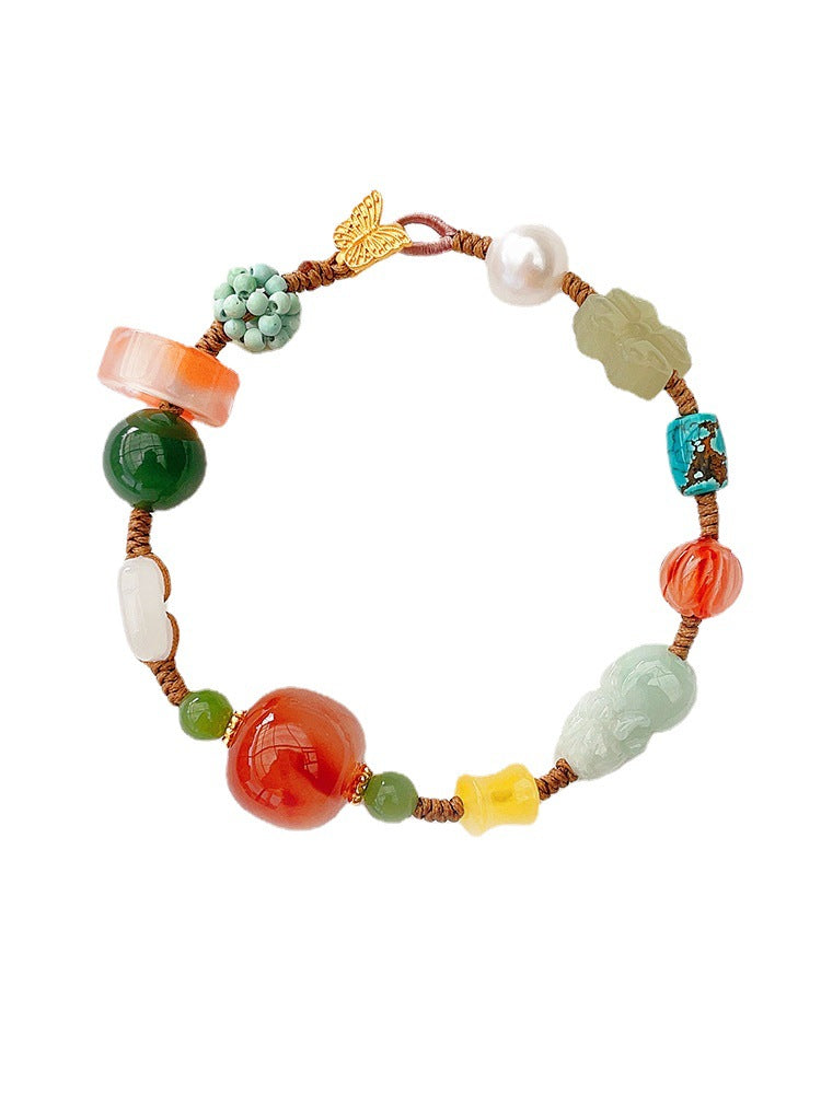 Imitación al por mayor jade jade duobao colorido pixiu afortunado pulsera tejida a mano