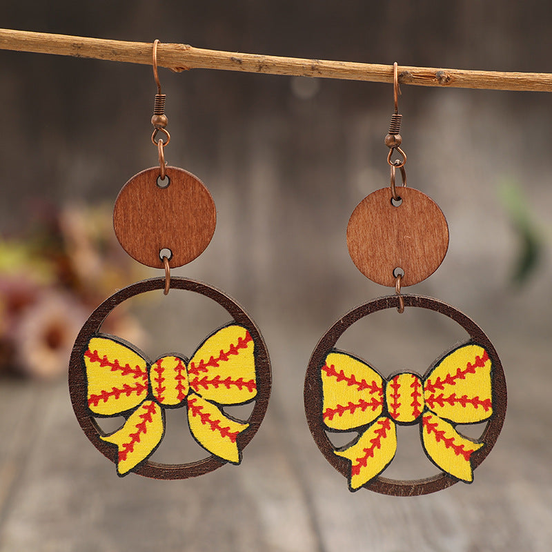 Wholesale Creative Cut Out Ring Splicing Bow Printed  Earrings