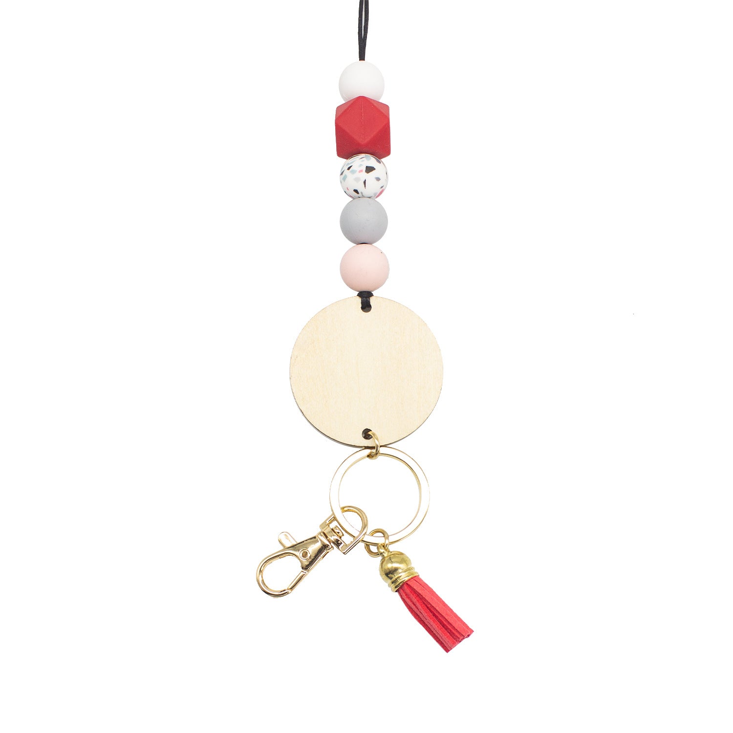 Wholesale Silicone Beaded Wooden Sign Acrylic Lanyard Keychain