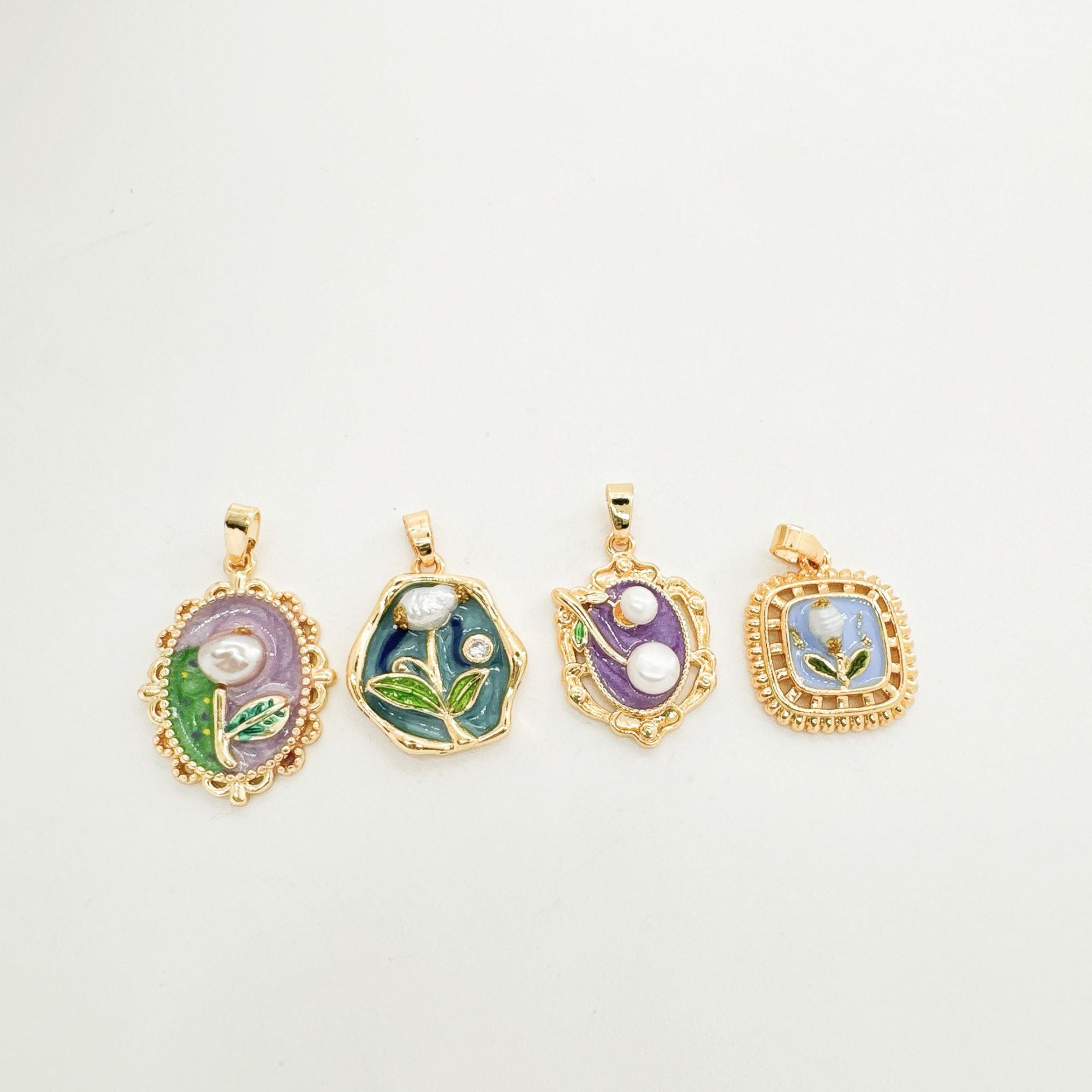 Wholesale Copper antique style enameled tulip flower pendant