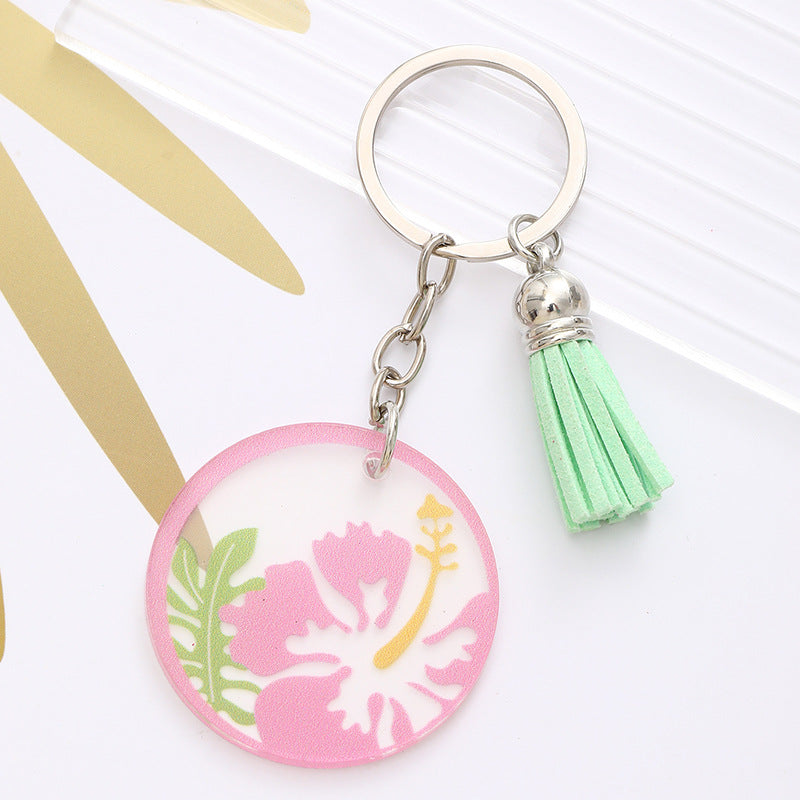 Wholesale Acrylic Flower Leaf Green Tassel Keychain