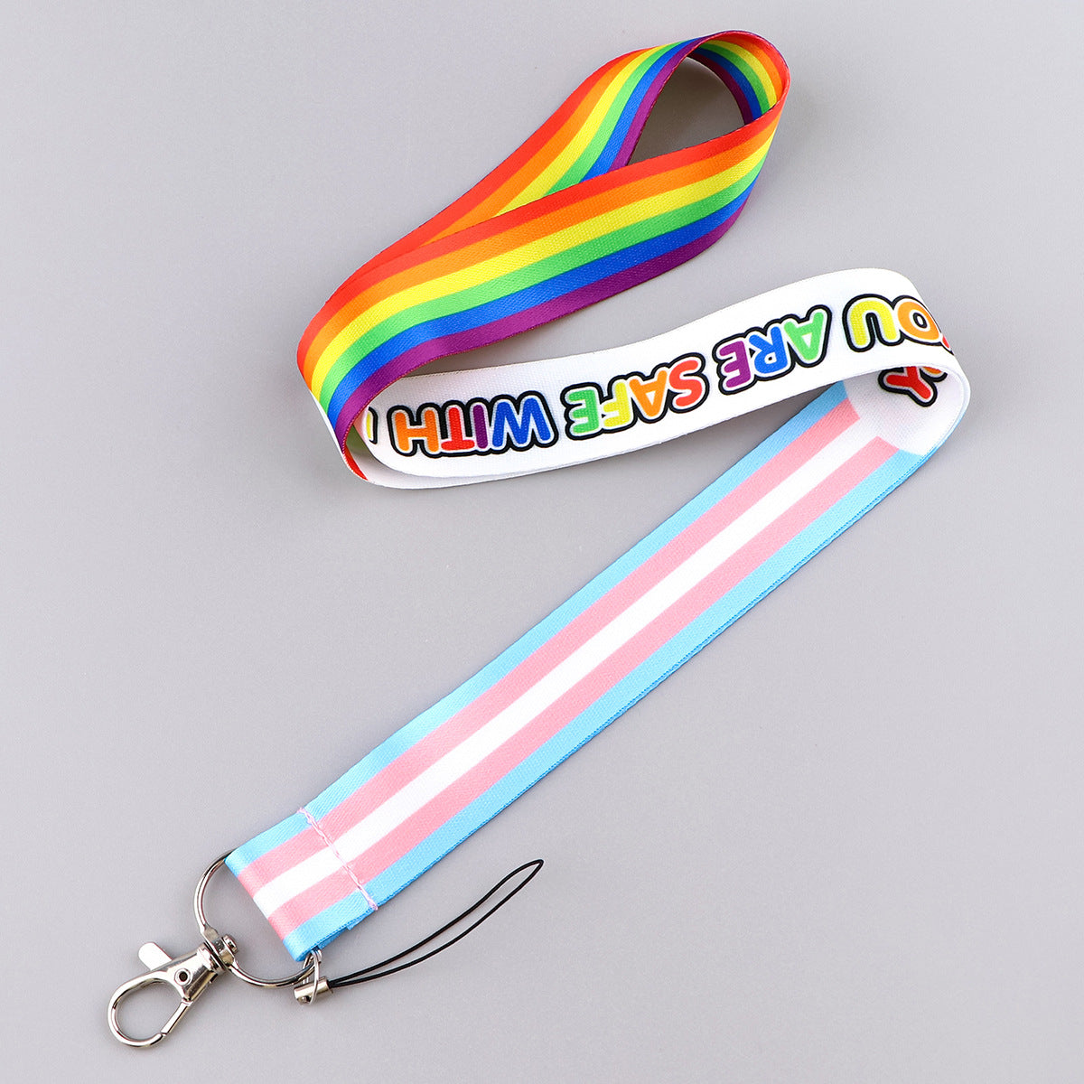 Wholesale Rainbow Card Holder Ribbon Polyester Cell Phone Lanyard Keychain