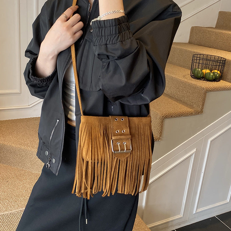 Wholesale Retro tassel suede small square bag shoulder crossbody bag