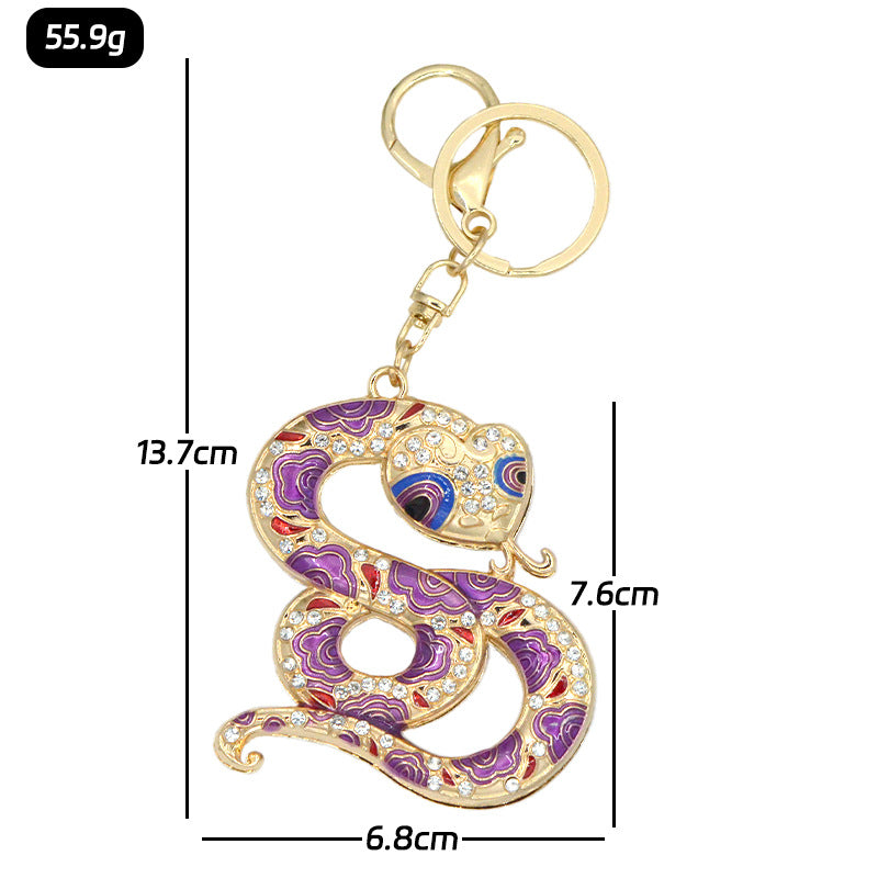 Wholesale Chinese Style Pattern Small Snake Crystal Keychain Zodiac Series Snake Backpack Pendant Alloy Rhinestone