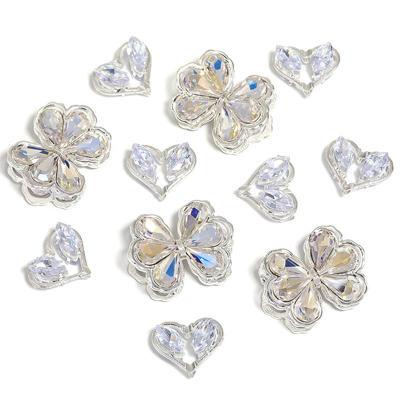 Wholesale 10pcs/pack  Flashing diamond heart butterfly combined with gold through-hole beads