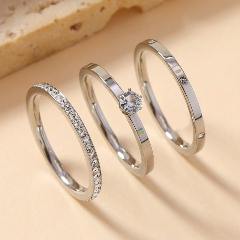Wholesale Diamond-studded clay stainless steel ring set