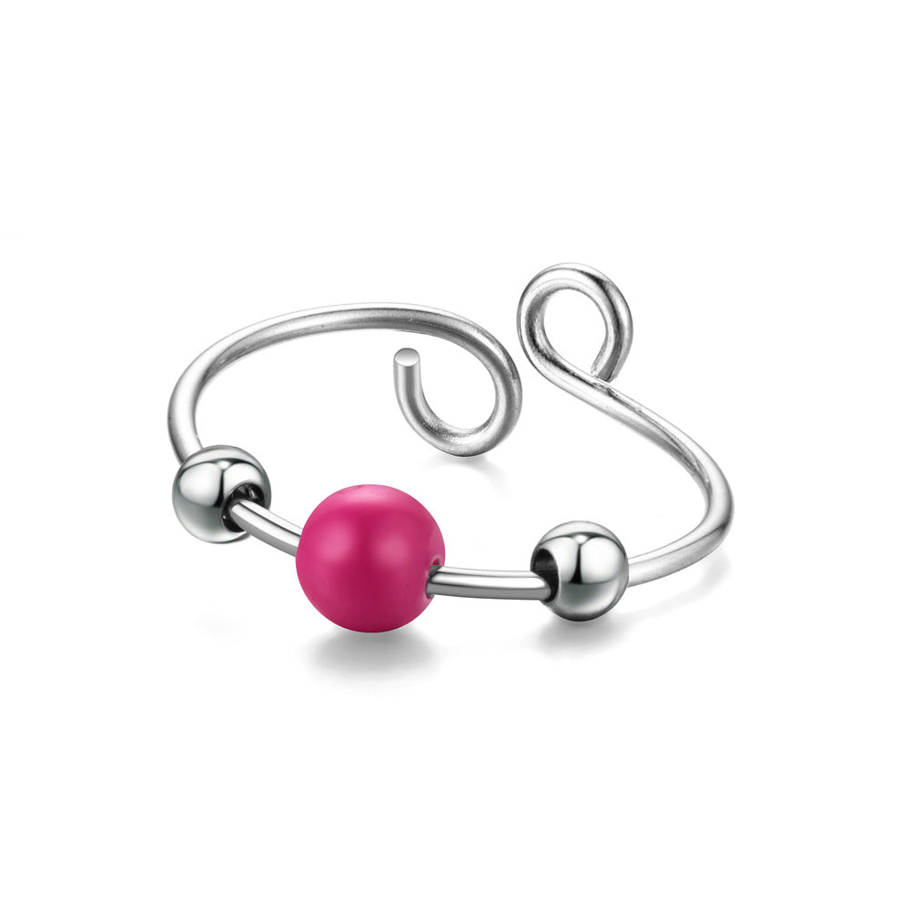 Wholesale Creative Titanium Steel Rotating Ring Anti-Anxiety Living Pearl Turquoise Ring