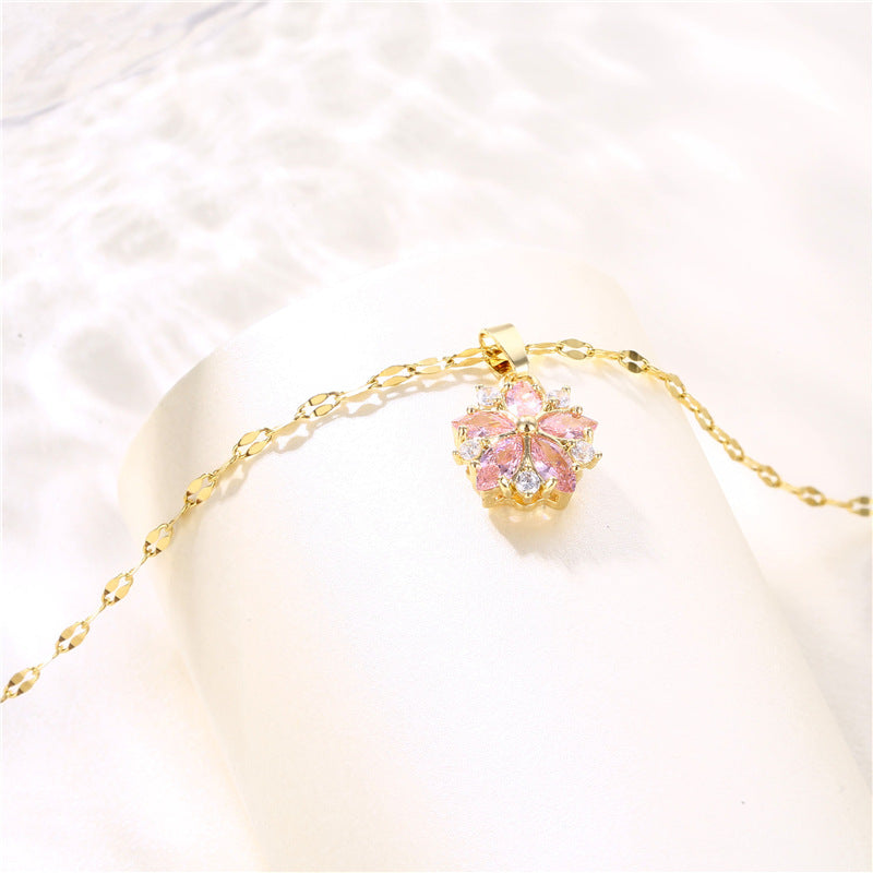 Wholesale Titanium Steel Gold-plated Pink Cherry Blossom Necklaces