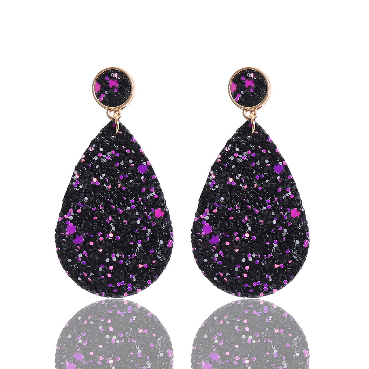 Wholesale Glitter Leather PU Drop Shape Earrings