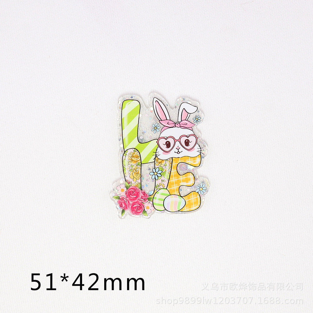 Wholesale 10pcs/pack Loose powder Easter cartoon bunny Acrylic Flatback