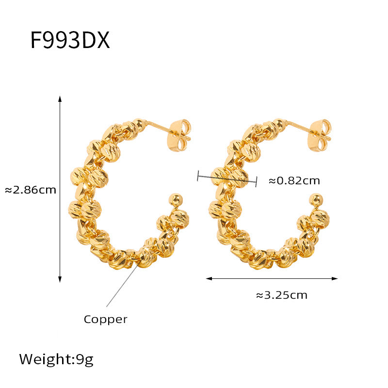 Wholesale niche new personalized jewelry round bead woven stitching design copper material C- type earrings