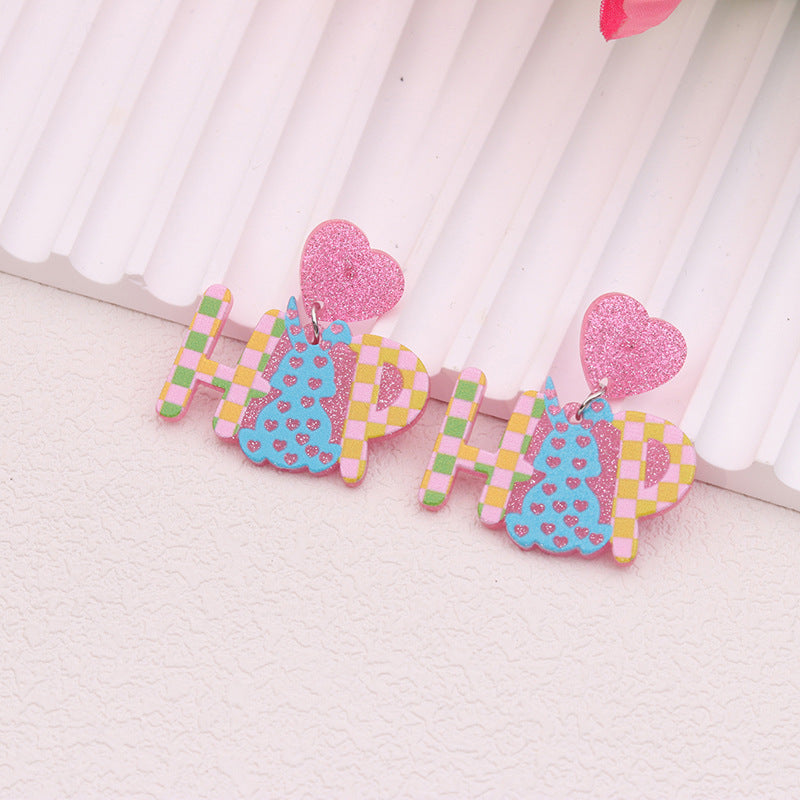 Wholesale Easter rabbit colored printed Easter egg acrylic earrings