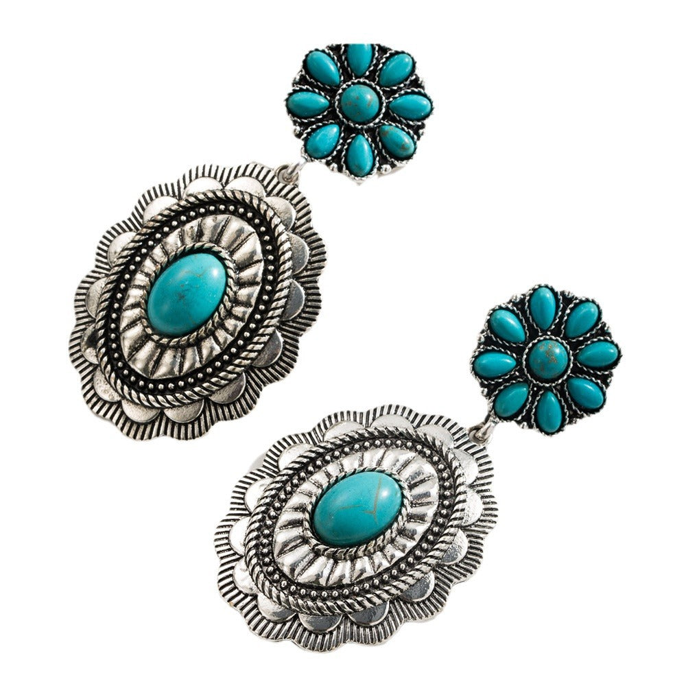 Wholesale Exaggerated white turquoise ethnic style earrings