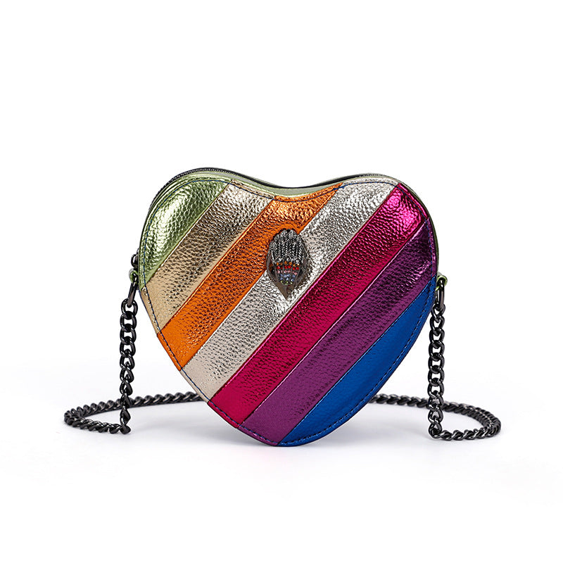Wholesale PU Love Rainbow Splicing Chain Single Shoulder Crossbody Bag
