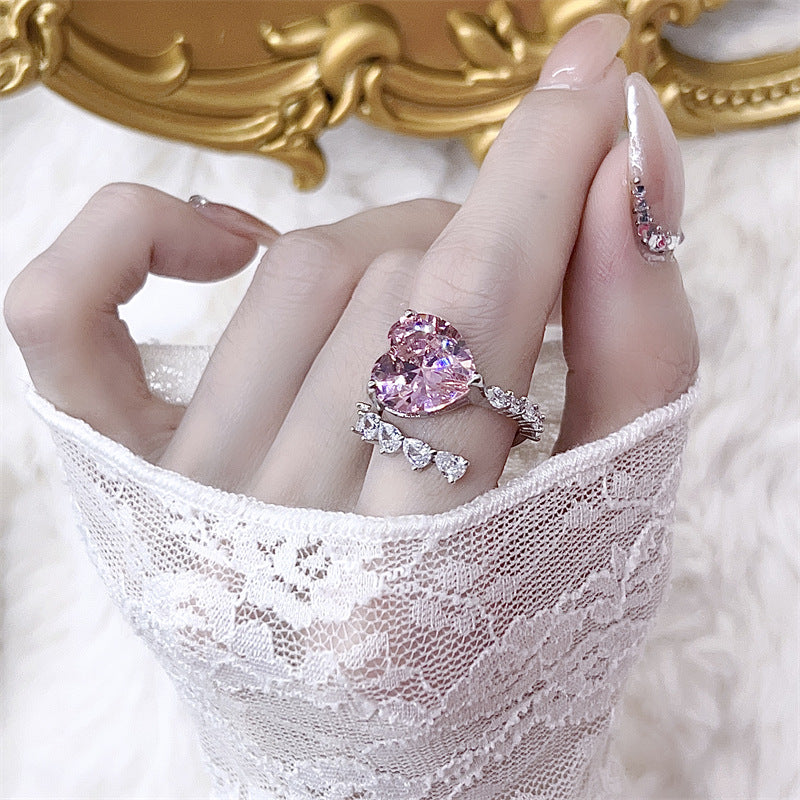 Wholesale Pink Heart-shaped Open Copper Rings