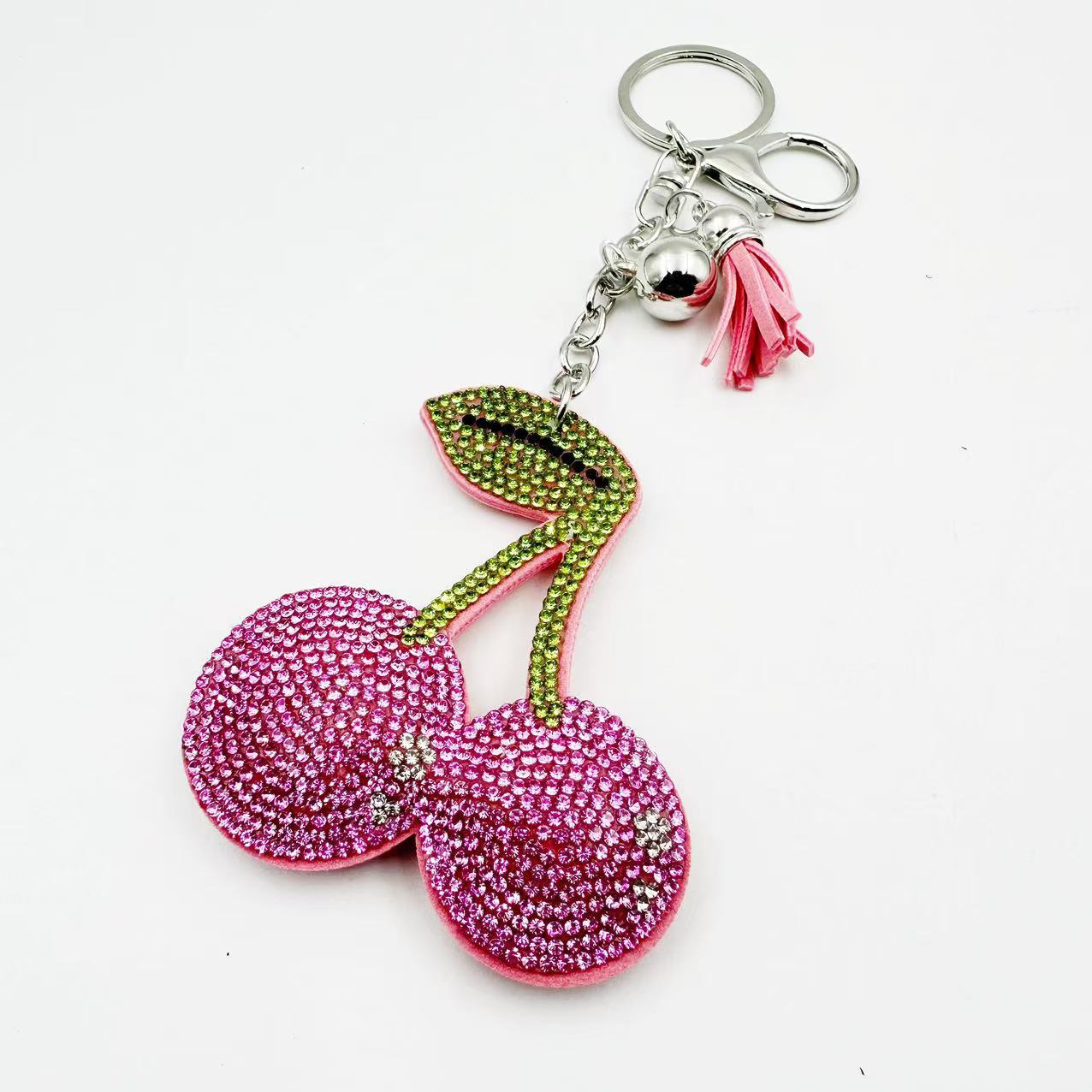 Wholesale cherry rhinestone flannel keychain package pendant keychain