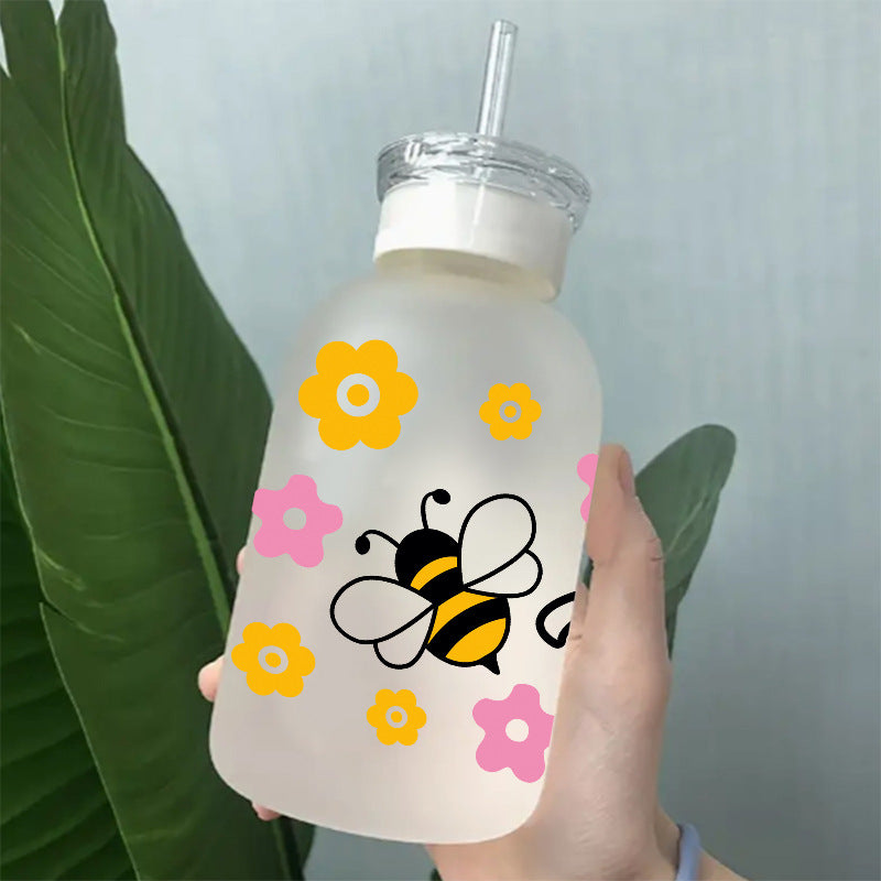 Wholesale Colorful flower bees  16oz Cup UV DTF Wraps