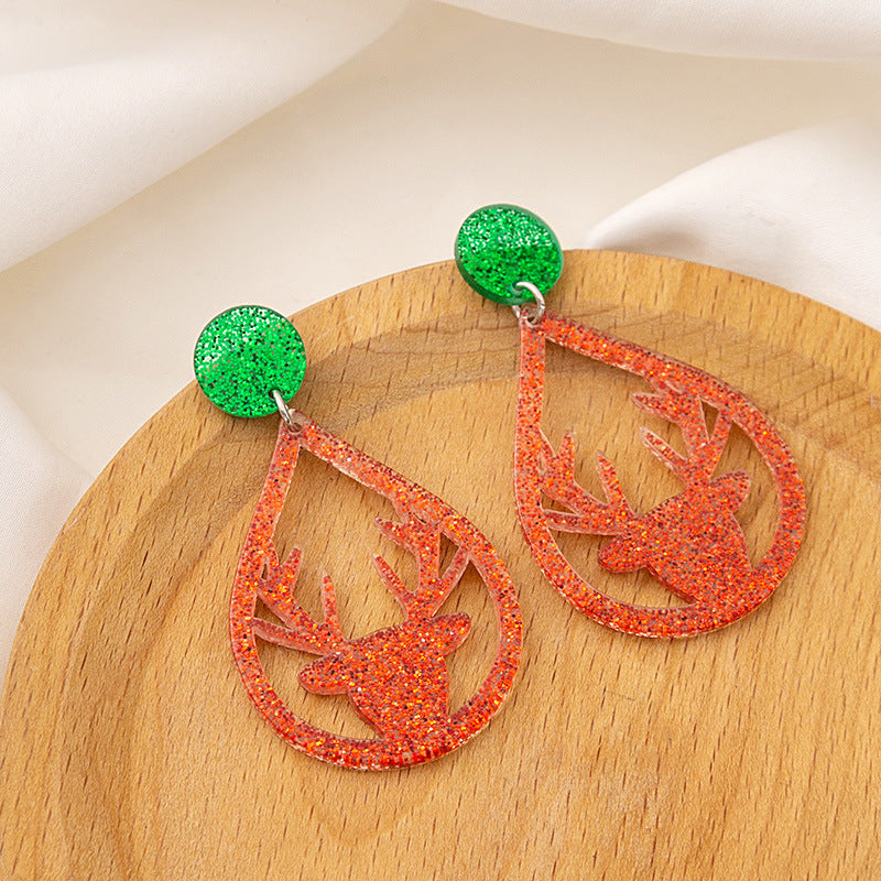Wholesale Christmas Santa Claus Acrylic Snowflake Elk Hollow Earrings