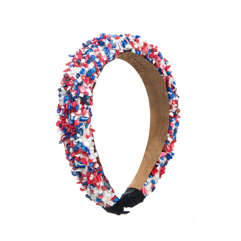 Wholesale Rhinestone Pearl Wide Edge Knotted Fabric Headband