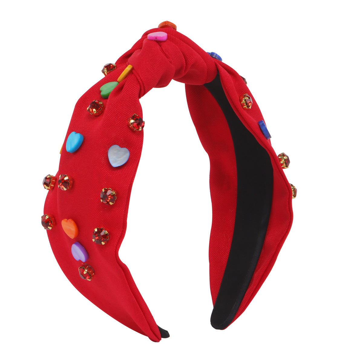 Wholesale Valentine's Day Creative Colorful Heart Diamond Knotted Fabric Multicolor Headband
