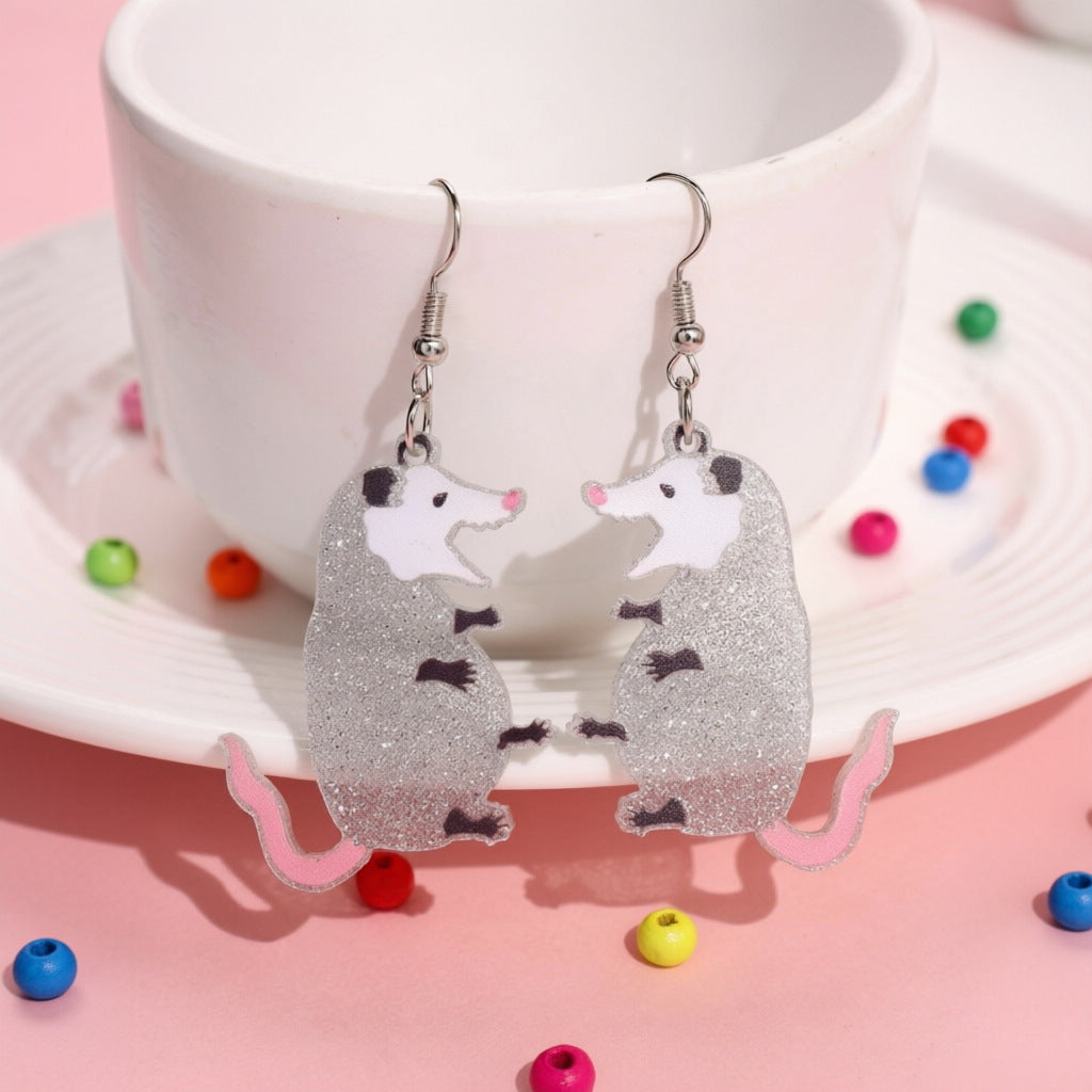 Wholesale Acrylic Quirky Possum Earrings Cute Animal Design Fashion Jewelry Accessory For Women