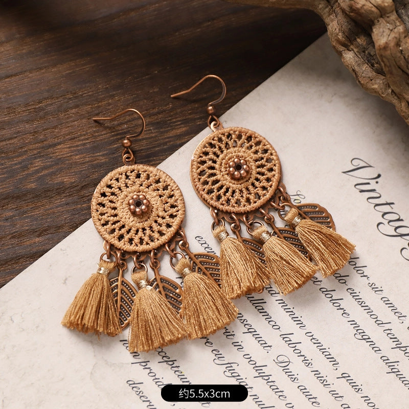 Wholesale Bohemian Feng Shui Drop shaped Long tassel Earrings