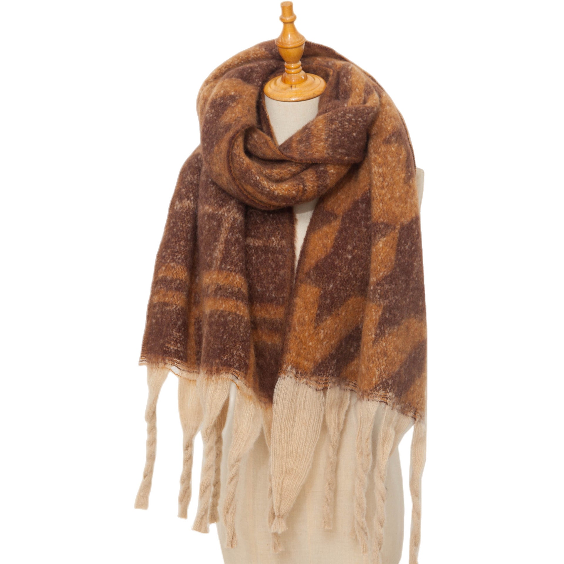 Wholesale Autumn and Winter Bouclé Jacquard Thick Fringed Houndstooth Scarf