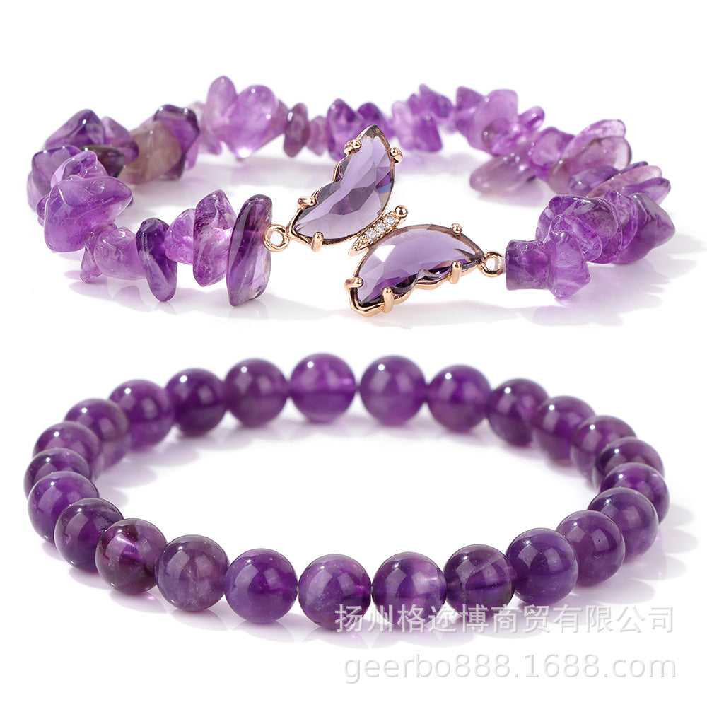 Wholesale Natural Stone Amethyst Gravel Double Layer Lapis Lazuli Bracelet