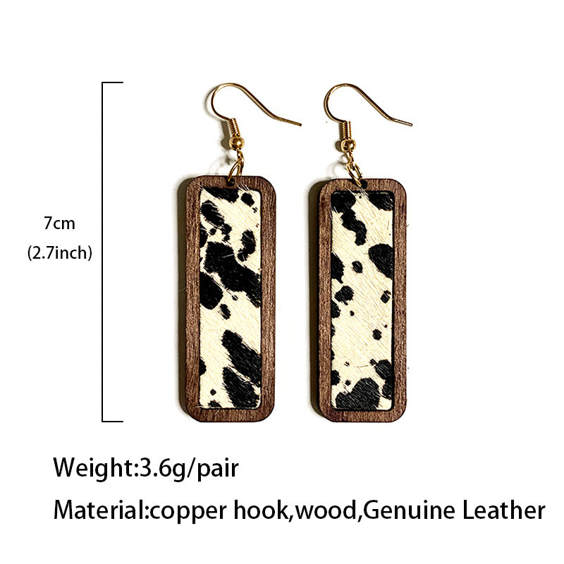 Wholesale Western Leopard Print Minimalist Bar Leather Retro Geometric Texture Inlaid Earrings