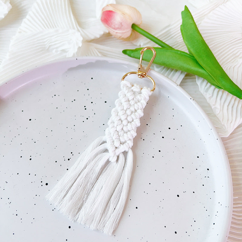 Keychain de algodón de algodón tejido a mano al por mayor