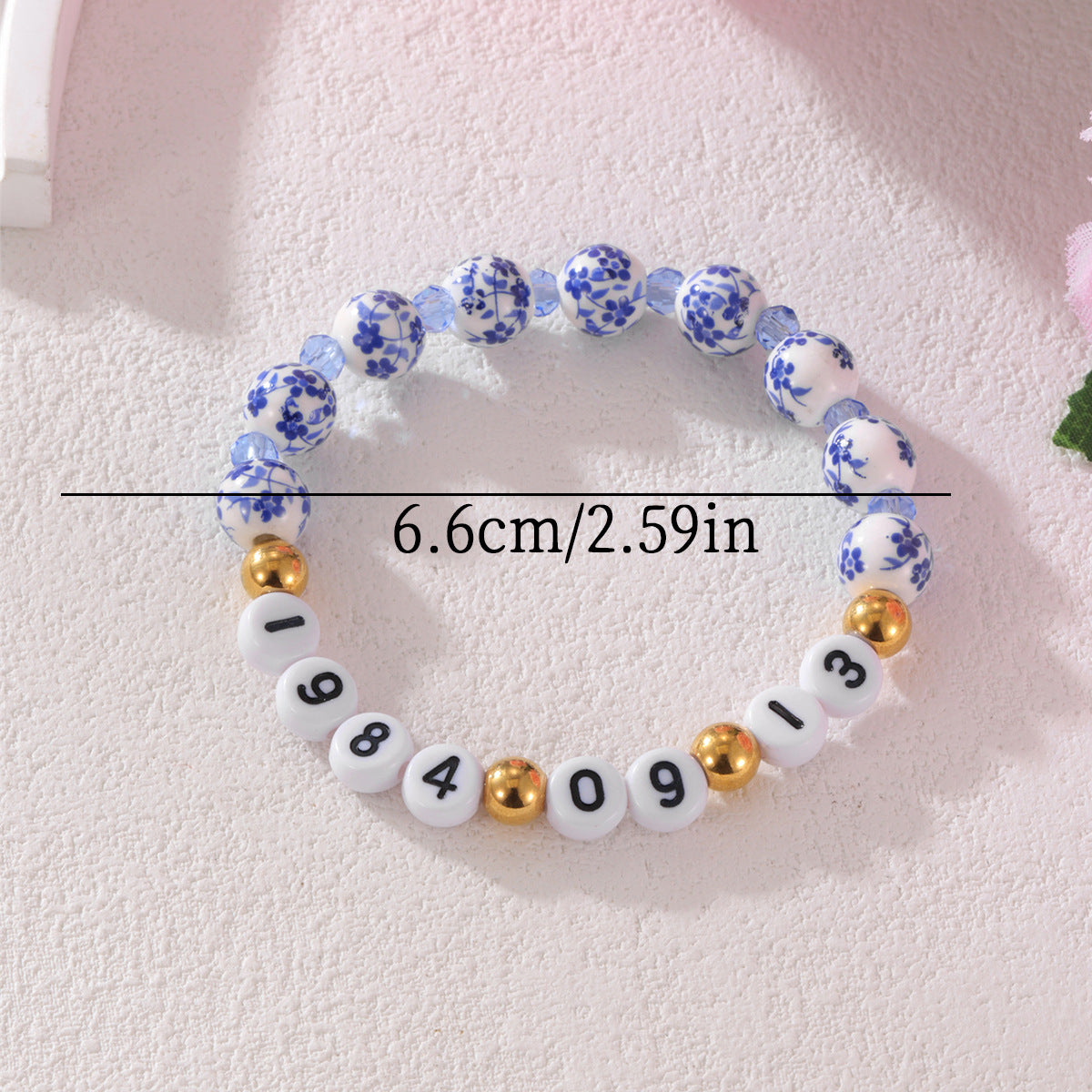 Wholesale Stainless Steel Love Acrylic Alphanumeric Small Gold Beads Blue and White Porcelain Beaded Valentine's Day Bracelet