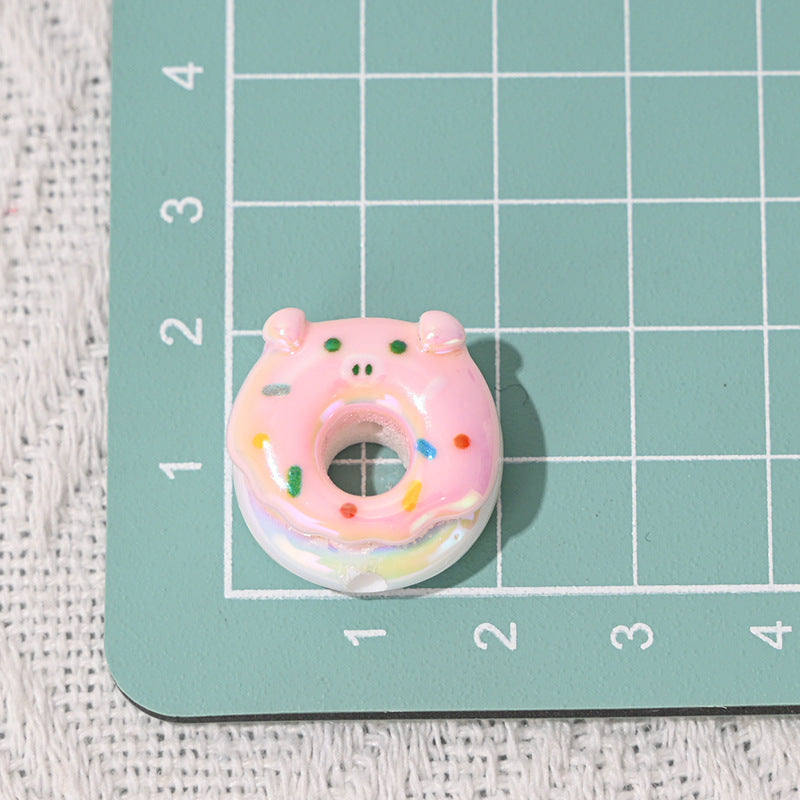 Wholesale 10pcs Cartoon Animal Rabbit Cute  Plated Donut Food Toy  Acrylic Beads