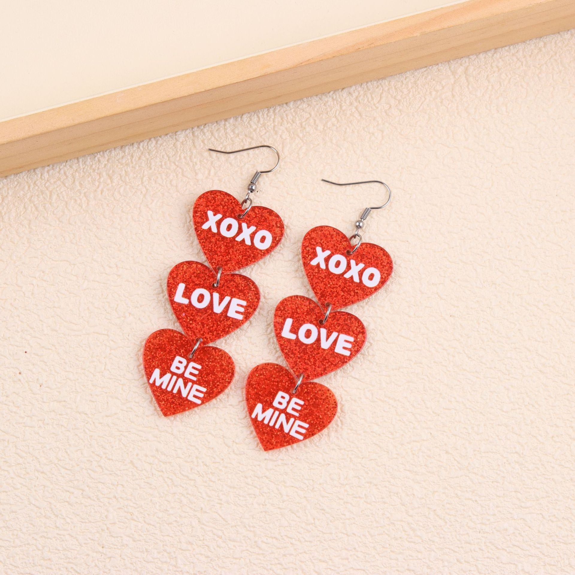 Wholesale Valentine' s Day Sparkling Three Series Heart shaped Acrylic Earrings