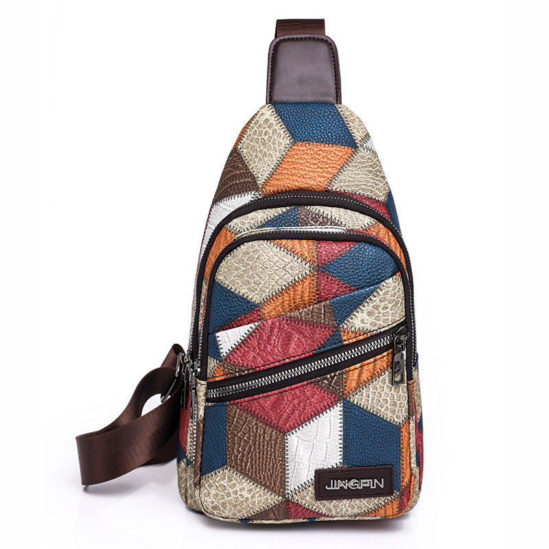 Wholesale PU Ethnic Style Contrast Stitching Chest Bag
