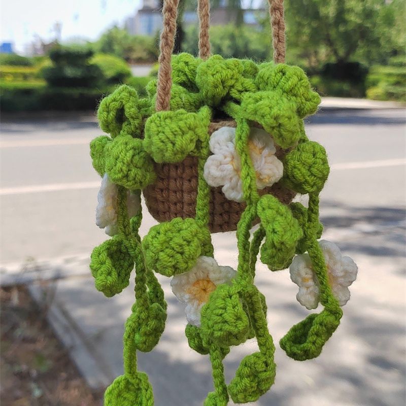 Wholesale Car Hanging Ornament Handmade Wool Crochet Chlorophytum Potted Plant