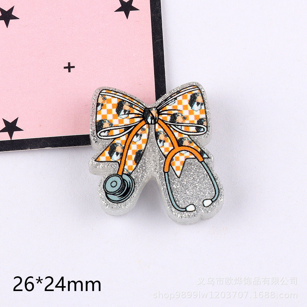Wholesale 10pcs Straight Hole Medical Bow DIY Acrylic Handmade Beads