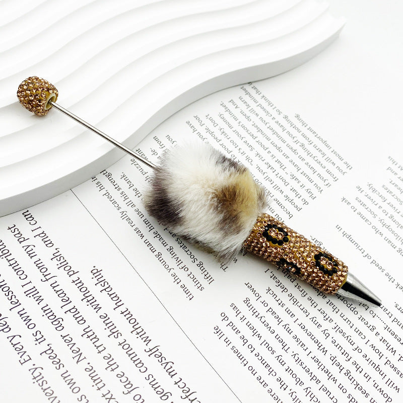 Wholesale Beadable Pen Plastic Creative Plush Ball Leopard Print Full Diamond DIY