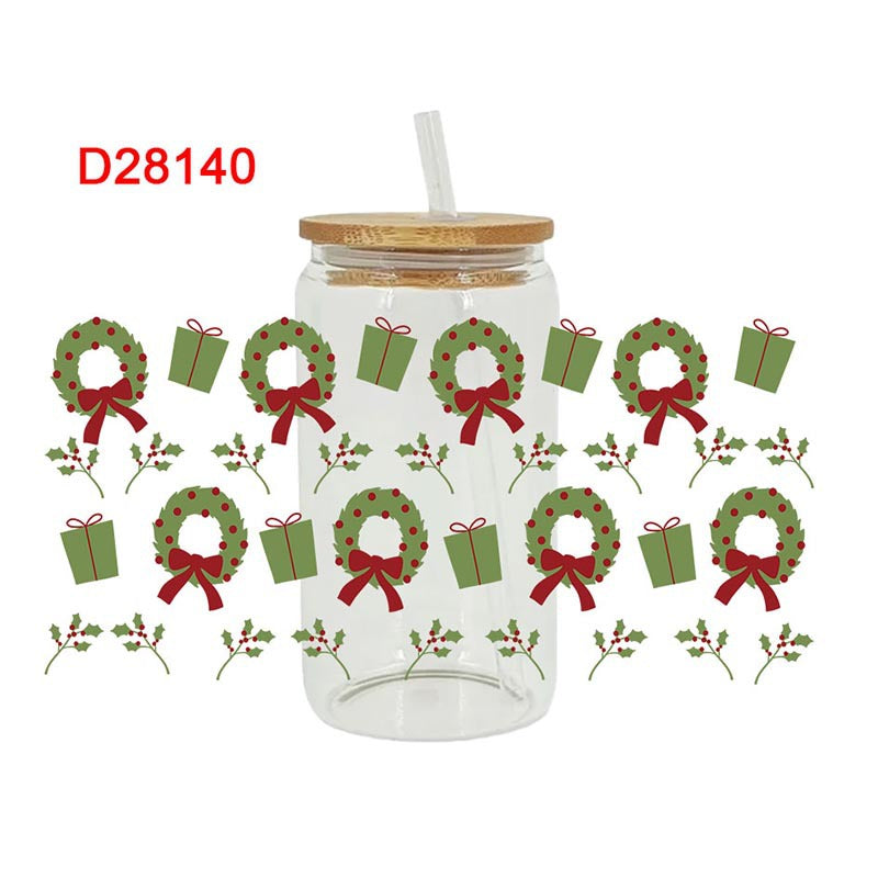 Wholesale Uv Transfer Sticker Glass Cup cactus 16oz Glass Cup Special Sticker