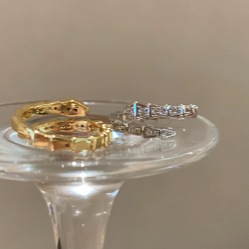 Wholesale Flash diamond snake-shaped ins silver open advanced texture simple all-match ring