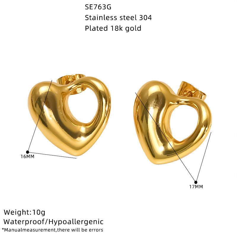 Wholesale Stainless Steel 18K Gold Plated Heart Inlaid Shell Stud Earrings