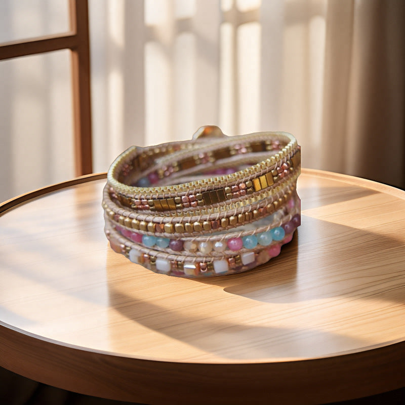 Wholesale Vintage Natural Stone Multi-layer Beaded Braided Wrap Bohemian Bracelet
