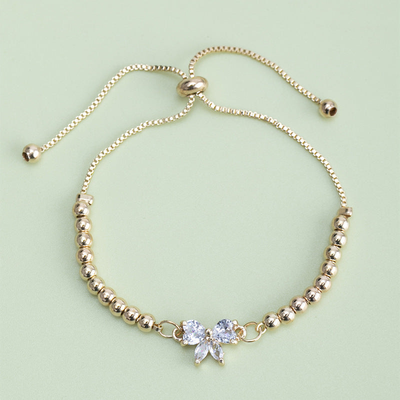 Wholesale Simple, Small and Fresh Micro-inlaid Zircon Bow Literary and Sweet Hand Ornaments