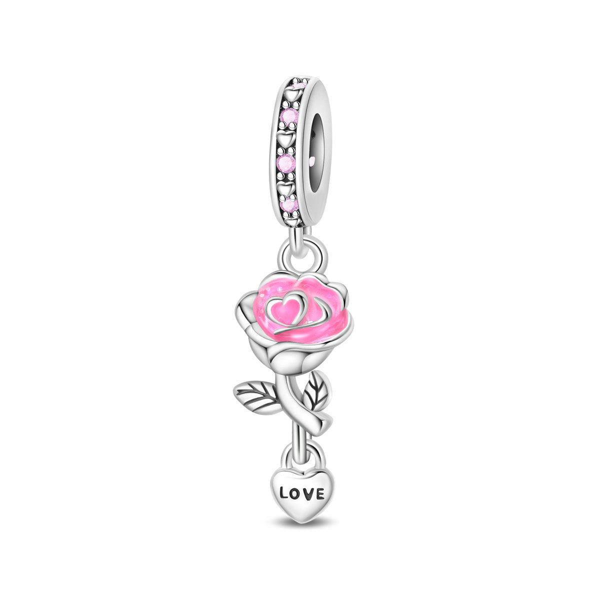 Wholesale Valentine' s Day Series Pink Magic Cube Rose Silver Plated Charms