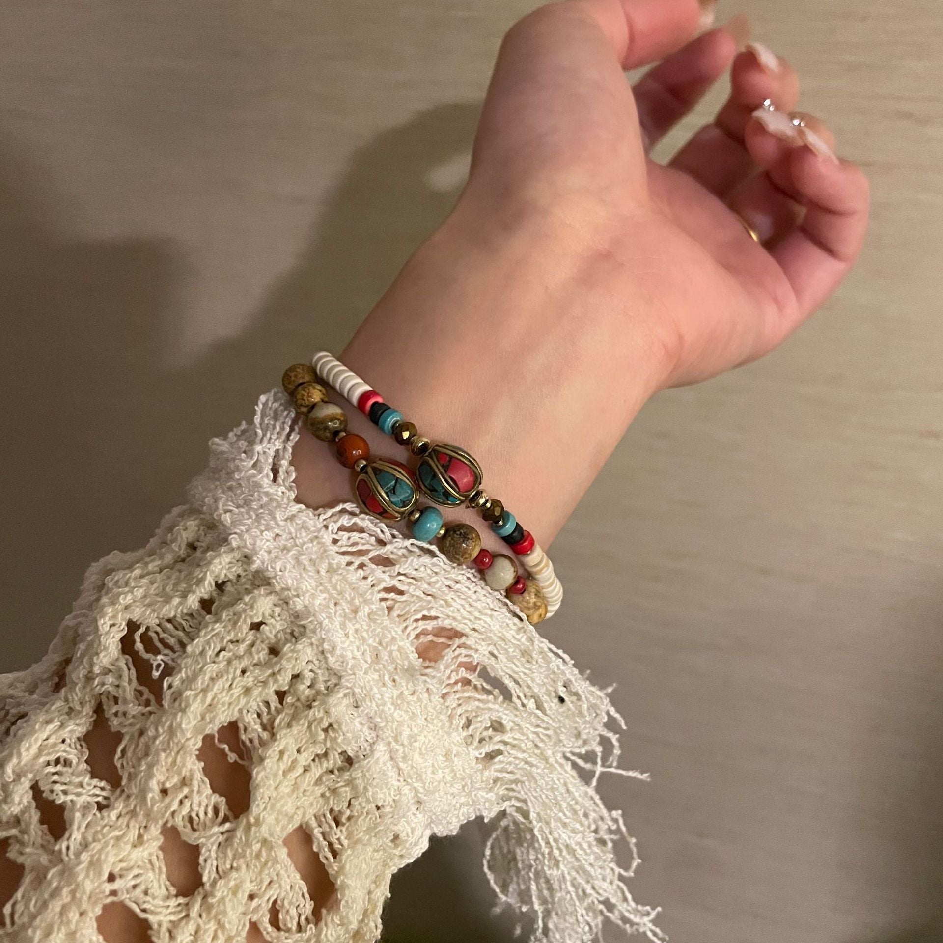 Wholesale Retro Niche Beaded Natural Stone and Wood Bracelet