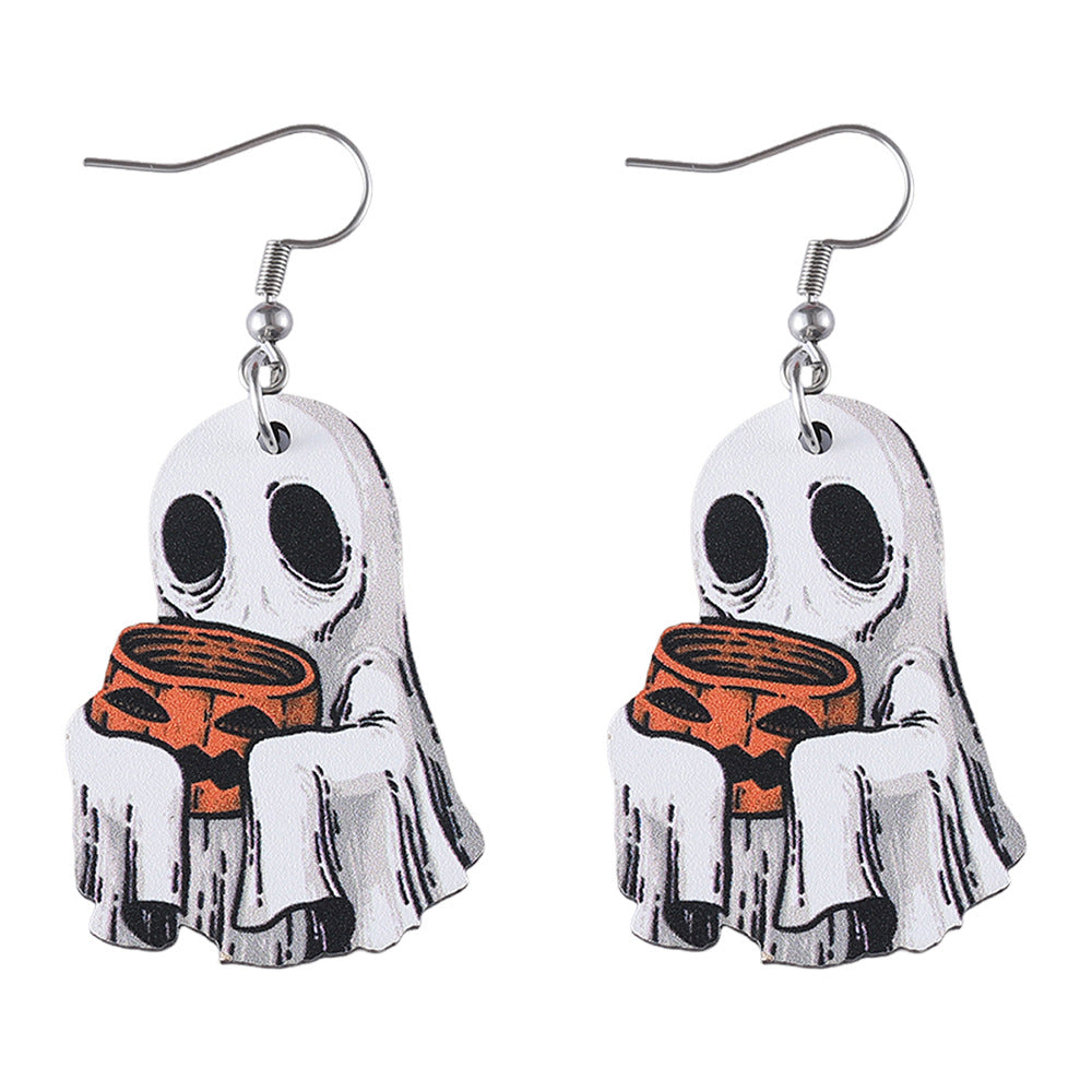 Wholesale Ghost Face Dangle Earrings Wooden Gothic Double Sided Earrings
