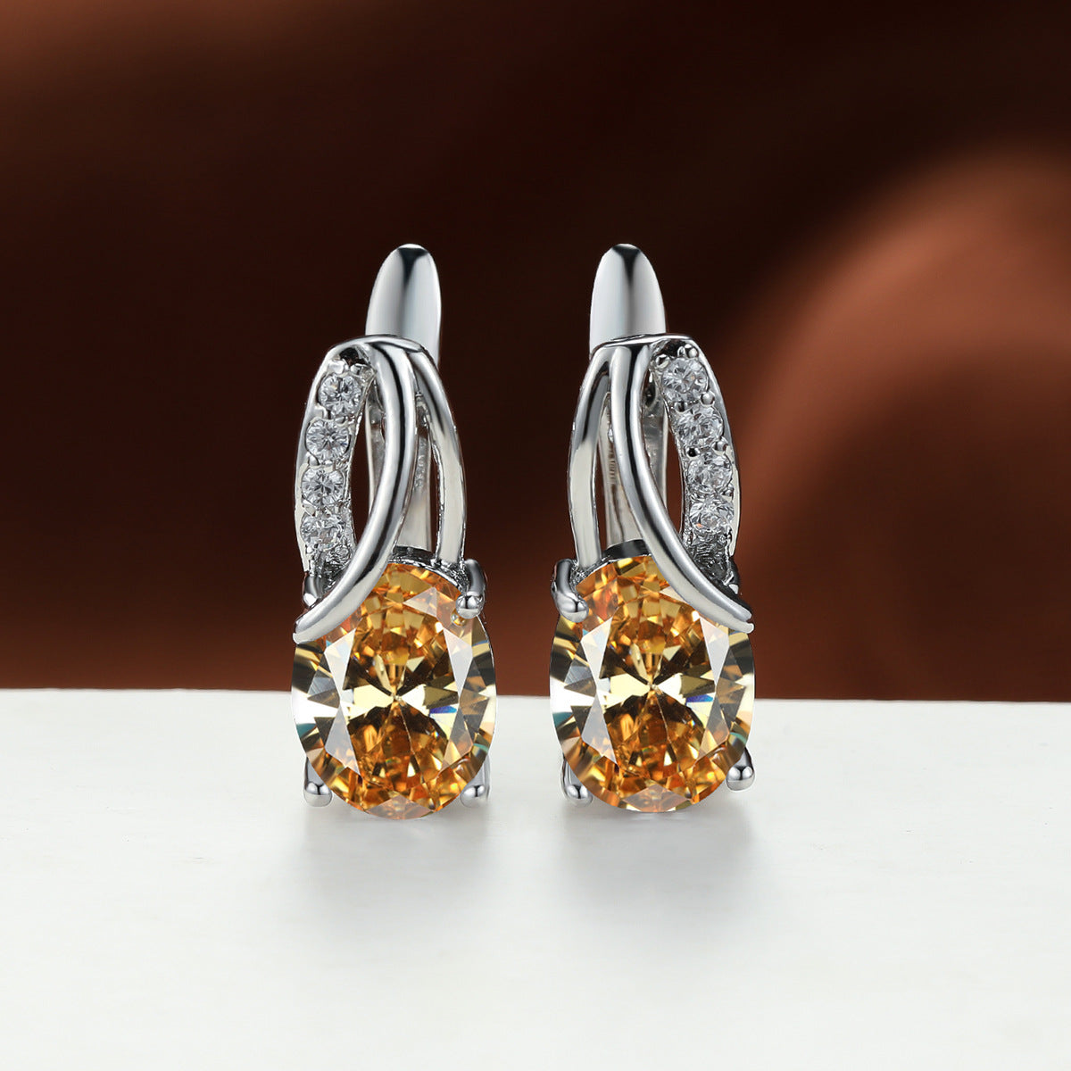 Wholesale Champagne Gold Oval Diamond Earrings