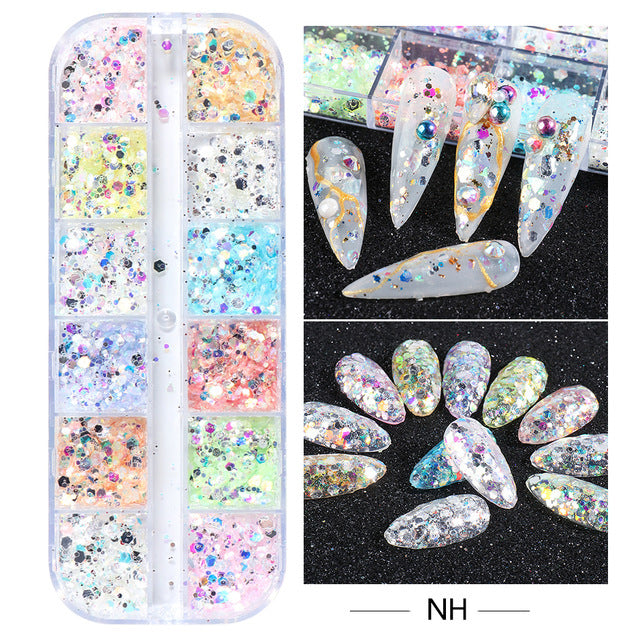 Wholesale 3pcs Butterfly Mica Platinum Fragment Hexagonal Nail Jewelry Patch